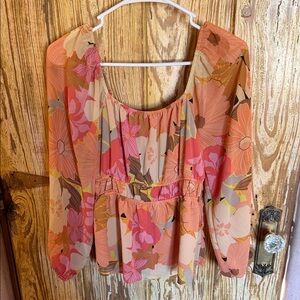 DR2 Floral Blouse - Pink and Orange